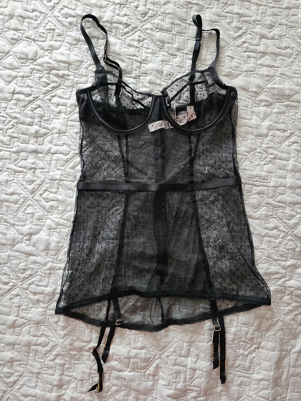 Victoria's Secret Sheer Lace Garter Chemise Set - Black